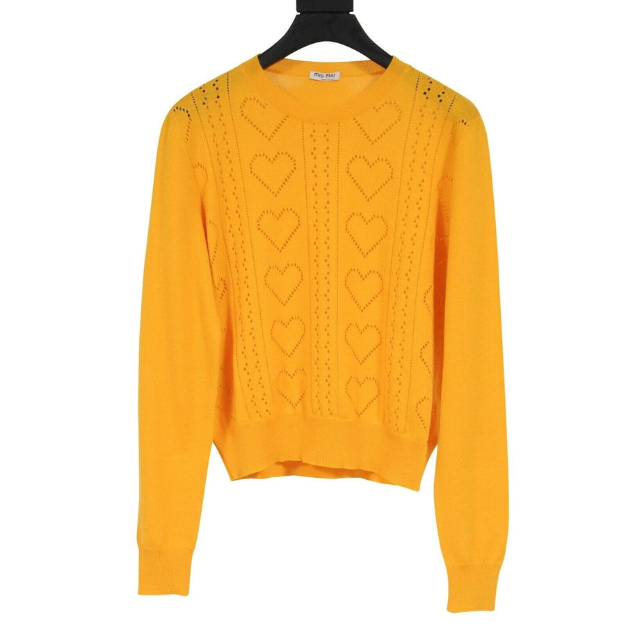 Yellow Wool Knit Heart Motif Sweater Pullover Miu Miu 