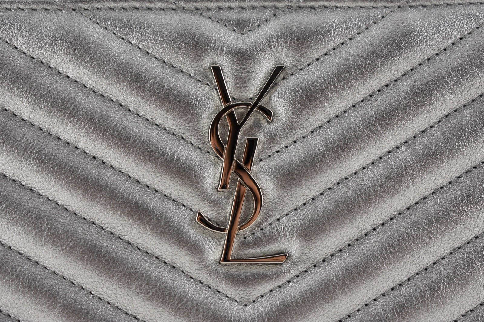 Saint Laurent Ysl Monogram Quilted Envelope Clutch Bag in Purple