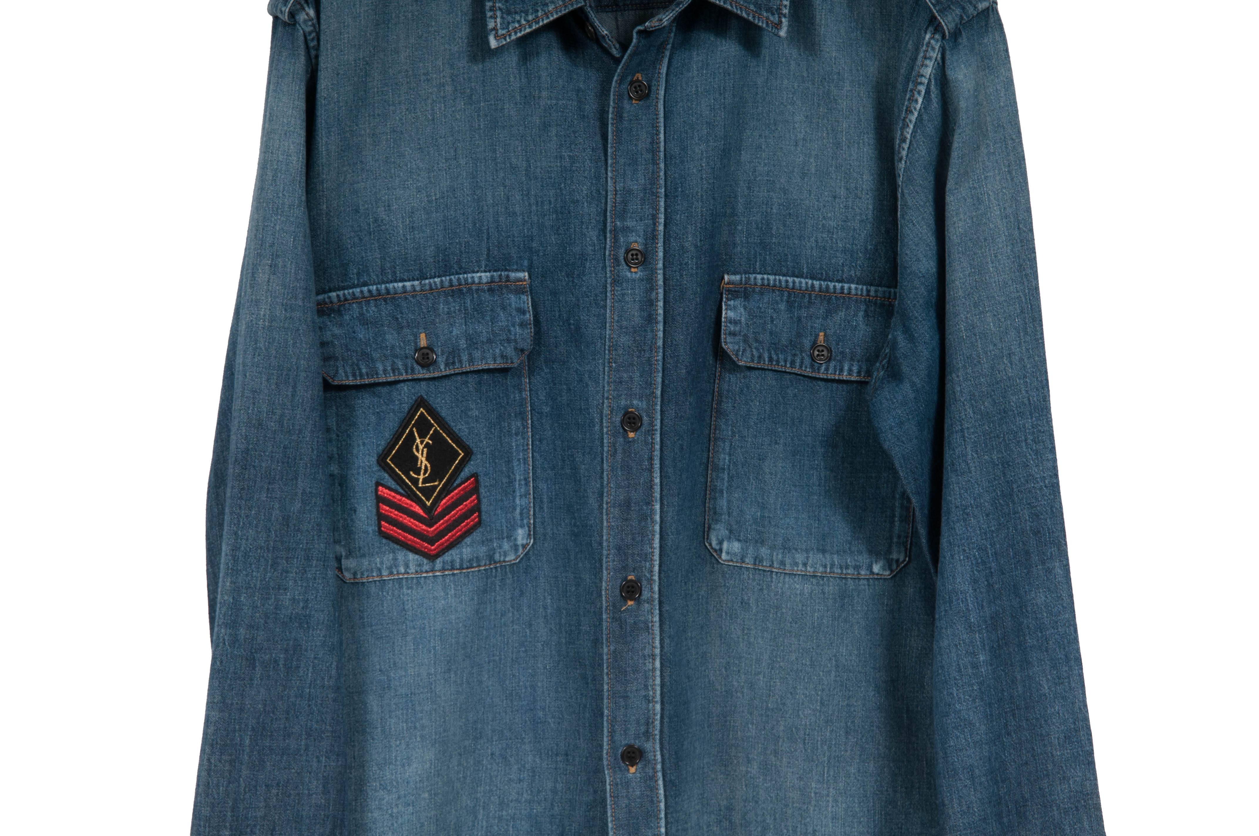 Saint Laurent Ysl Military Patch Medium Blue Vintage Long Sleeve