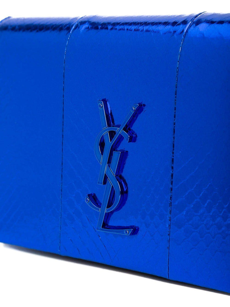 YSL Monogram Toy Kate Blue Snakeskin Leather Mini Shoulder Bag SAINT LAURENT 