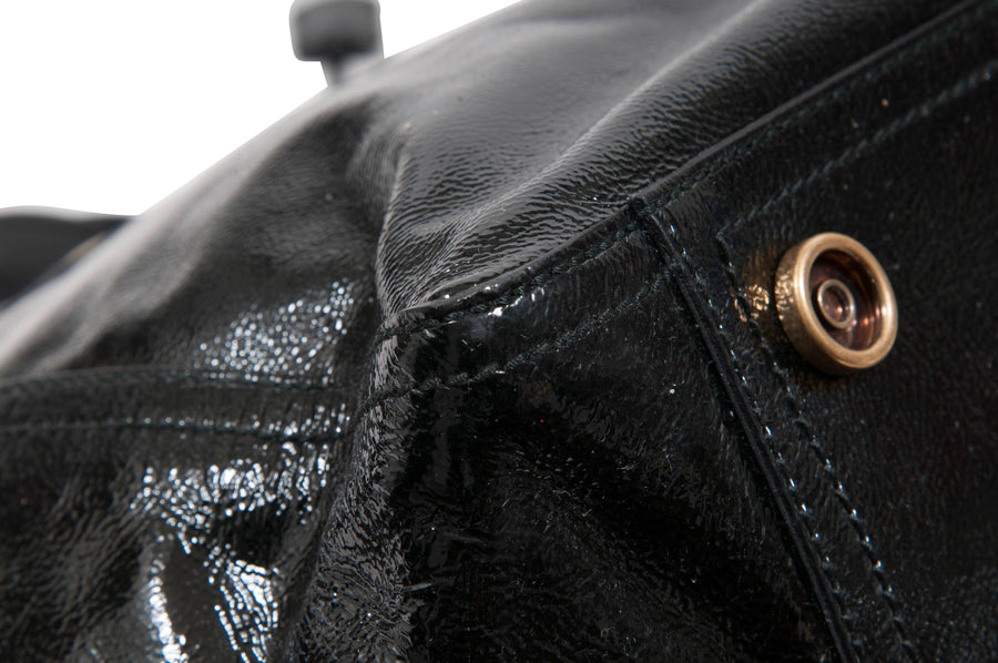 YSL Sac Down Town Black Patent Leather Tote Bag Yves Saint Laurent 