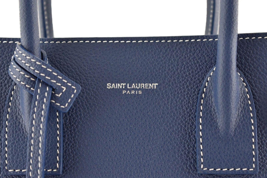 YSL Small Sac De Jour Denim Blue White Stitch Shoulder Bag SAINT LAURENT 