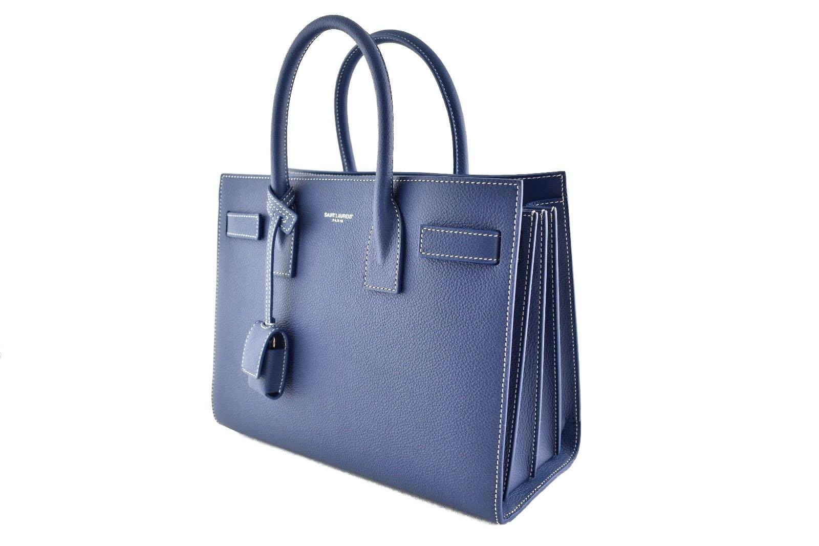 YSL Small Sac De Jour Denim Blue White Stitch Shoulder Bag – THE 