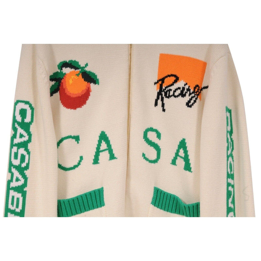 Zip Cream Green Intarsia Knit Racing Jacket Casablanca 